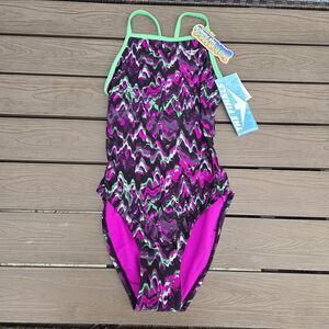 TYR The Finals Youth Girl Funhouse Swimsuit Flutterback No Foil Size 28 New